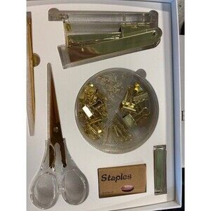 Very Fine Gold Desk Top Accessories New Sealed In Box Gift Christmas Teacher